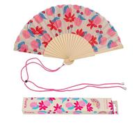 Fisura - Original Folding Fan with Flowers Print, Modern and Colourful Folding Handheld Fan, Pink & Red Design for Wedding, Rave, Festival -Includes Strap. Size: 42.5 x 23 cm