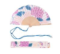 Fisura - Original Folding Fan with Hydrangea Print, Modern and Colourful Folding Handheld Fan, Pink Design for Wedding, Rave, Festival -Includes Strap. Size: 42.5 x 23 cm