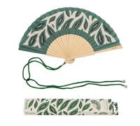 Fisura - Original Folding Fan with Leaf Print, Modern and Colourful Folding Handheld Fan, Green Design for Wedding, Rave, Festival -Includes Strap. Size: 42.5 x 23 cm