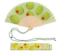 Fisura - Original Folding Fan with Olive Print, Modern and Colourful Folding Handheld Fan, Green Design for Wedding, Rave, Festival - Includes Strap. Size: 42.5 x 23 cm