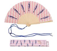 Fisura - Original Folding Fan with Sardine Print, Modern and Colourful Folding Handheld Fan, Pink Design for Wedding, Rave, Festival -Includes Strap. Size: 42.5 x 23 cm