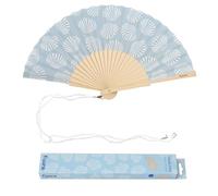 Fisura - Original Folding Fan with Seashell Print, Modern and Colourful Folding Handheld Fan, Blue Design for Wedding, Rave, Festival - Includes Strap. Size: 42.5 x 23 cm