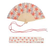 Fisura - Original Folding Fan with Starfish Print, Modern and Colourful Folding Handheld Fan, Blue & Pink Design for Wedding, Rave, Festival - Includes Strap. Size: 42.5 x 23 cm