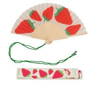 Fisura - Original Folding Fan with Strawberry Print, Modern and Colourful Folding Handheld Fan, Red Design for Wedding, Rave, Festival -Includes Strap. Size: 42.5 x 23 cm