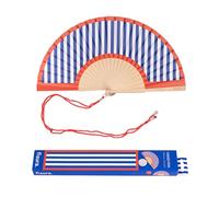 Fisura - Original Folding Fan with Stripes Print, Modern and Colourful Folding Handheld Fan, Blue & Red Design for Wedding, Rave, Festival -Includes Strap. Size: 42.5 x 23 cm