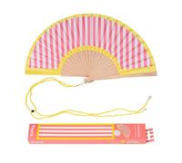 Fisura - Original Folding Fan with Stripes Print, Modern and Colourful Folding Handheld Fan, Yellow & Pink Design for Wedding, Rave, Festival -Includes Strap. Size: 42.5 x 23 cm