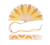 Fisura - Original Folding Fan with Sunflower Print, Modern and Colourful Folding Handheld Fan, Yellow Design for Wedding, Rave, Festival -Includes Strap. Size: 42.5 x 23 cm