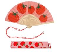 Fisura - Original Folding Fan with Tomato Print, Modern and Colourful Folding Handheld Fan, Red Design for Wedding, Rave, Festival -Includes Strap. Size: 42.5 x 23 cm