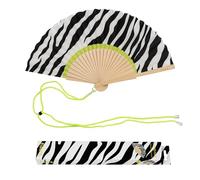 Fisura - Original Folding Fan with Zebra Print, Modern and Colourful Folding Handheld Fan, Black & White Design for Wedding, Rave, Festival - Includes Strap. Size: 42.5 x 23 cm