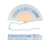 Fisura - Original Folding Handheld Fan with Fun Message “F*cking climate change”. Wooden Folding Fan for women Blue Design with Hanger for Wedding, rave, festival. Size: 42.5 x 23 cm