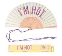 Fisura - Original Folding Handheld Fan with Fun Message “I´m h*t”, Wooden Folding Fan for women, Beige Design with Hanger for Wedding, rave, festival - Size: 42.5 x 23 cm