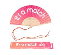 Fisura - Original Folding Handheld Fan with Fun Message “It´s a match”. Wooden Folding Fan for women. Pink Design with Hanger for Wedding, rave, festival. Size: 42.5 x 23 cm