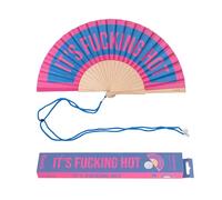 Fisura - Original Folding Handheld Fan with Fun Message “It´s f*cking hot”, Wooden Folding Fan for women, Pink and blue Design with Hanger for Wedding, rave, festival - Size: 42.5 x 23 cm