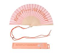 Fisura - Original Folding Handheld Fan with Fun Message never ending summer, Wooden Folding Fan for women, Orange Design with Hanger for Wedding, rave, festival - Size: 42.5 x 23 cm
