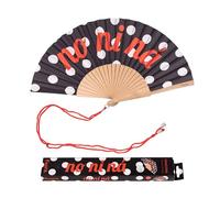 FISURA - Original Folding Handheld Fan with Fun Message "no ni na", Wooden Folding Fan for women, Polka Dots Design with Hanger for Wedding, rave, festival - Size: 42.5 x 23 cm