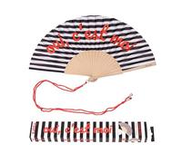 Fisura - Original Folding Handheld Fan with Fun Message oui c'est mo, Wooden Folding Fan for women, Black & White Design with Hanger for Wedding, rave, festival - Size: 42.5 x 23 cm
