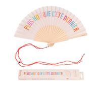 Fisura - Original Folding Handheld Fan with Fun Message plus h*t, Wooden Folding Fan for women, Beige Design with Hanger for Wedding, rave, festival - Size: 42.5 x 23 cm