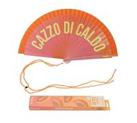 Fisura - Original Folding Handheld fan with Italian message “Cazz* di caldo”. Reversible Wooden Folding Fan, Modern and Colourful. Orange Gradient Design, Hanger Included. Dimensions: 42.5 x 23 cm