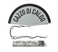 Fisura - Original Folding Handheld fan with Italian message “Cazz* di caldo”. Reversible Wooden Folding Fan, Modern and Colourful. Grey & Black Design, Hanger Included. Dimensions: 42.5 x 23 cm