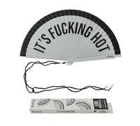 Fisura - Original Folding Handheld fan with the message “It’s f*cking hot”. Reversible Wooden Folding Fan, Modern and Colourful. Grey & Black Design, Hanger Included. Dimensions: 42.5 x 23 cm