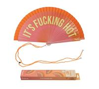 Fisura - Original Folding Handheld fan with the message “It’s f*cking hot”. Reversible Wooden Folding Fan, Modern and Colourful.Orange Gradient Design, Hanger Included. Dimensions: 42.5 x 23 cm