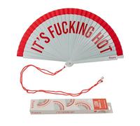 Fisura - Original Folding Handheld fan with the message “It’s f*cking hot”. Reversible Wooden Folding Fan, Modern and Colourful. Red Design, Hanger Included. Dimensions: 42.5 x 23 cm