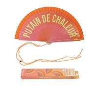Fisura - Original Folding Handheld fan with the message “P*tain de chaleur”. Reversible Wooden Folding Fan, Modern and Colourful. Gradient Design, Hanger Included. Dimensions: 42.5 x 23 cm
