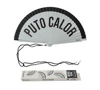 Fisura - Original Folding Handheld Fan with the Message “P*to calor”. Reversible Wooden Folding Fan, Modern and Colourful. Grey & Black Design, Hanger Included. Dimensions: 42.5 x 23 cm
