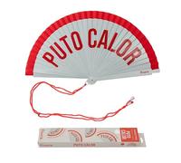 Fisura - Original Folding Handheld fan with the message “P*to calor”. Reversible Wooden Folding Fan, Modern and Colourful. Red Design, Hanger Included. Dimensions: 42.5 x 23 cm