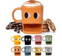 Fisura- Original Eyes Mug with Biscuit Holder Ceramic Mug with Biscuit Hole 240 ml Mug. (Orange)