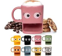 Fisura Original Eyes Mug with Biscuit Holder - Ceramic Mug with Biscuit Hole, 240 ml (Pink)