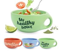 Fisura - Original Green Salad Bowl with Print. 680 ml Ceramic Bowl for Soup, Breakfast, Salads. 19.5 cm x 8.5 cm