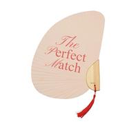 Fisura - Original handheld fan with the message “The perfect match”. Pink Wedding Fan. Made of Paper and Wood. Original summer accessory. 21 cm x 29 cm.