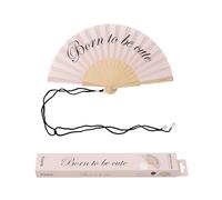Fisura - Original Fan with Born to be Cute Message. Modern, Colorful Wooden Folding Handheld Fan. Includes Hanging Strap. Dimensions: 34.5 cm x 22.9 cm