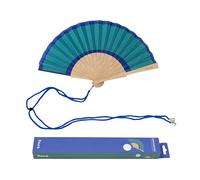 Fisura - Original Handheld Folding Fan with Green and Blue colors. Modern, Colorful Wooden Mini Handheld Fan. Includes Hanging Strap. Dimensions: 13.6 x 9 inch