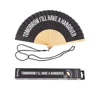 Fisura - Original handheld folding fan with message I will have a hangover. Black wooden fan. Original holding Hand Fans. Birthday Gifts Wedding Party Decoration. With hanger included