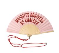 Fisura - Original handheld folding fan with message in french. wooden fan. Original holding Hand Fans. Fan with hanger included (M*dites bouffées, pink)