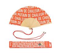 Fisura - Original handheld folding fan with message in french. wooden fan. Original holding Hand Fans. Fan with hanger included (Chaleur, red pattern)