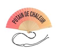 Fisura - Original handheld folding fan with message in french. wooden fan. Original holding Hand Fans. Fan with hanger included (Chaleur, red gradient)