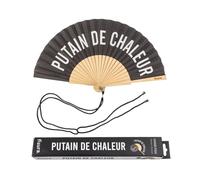 Fisura - Original handheld folding fan with message in french. wooden fan. Original holding Hand Fans. Fan with hanger included (Chaleur, black)