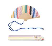 Fisura - Original Fan with multicolor stripes. Modern, Colorful Wooden Handheld Fan. Includes Hanging Strap. Dimensions: 34.5 cm x 22.9 cm