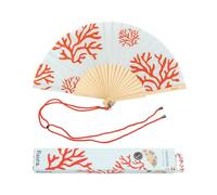 Fisura - Original handheld folding fan with pattern .wooden fan. Original holding Hand Fans. Birthday Gifts Wedding Party Decoration. Fan with hanger included (Corals, blue)