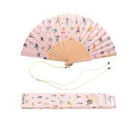 Fisura - Original handheld folding fan with pattern .wooden fan. Original holding Hand Fans. Birthday Gifts Wedding Party Decoration. Fan with hanger included (Yoga, pink)