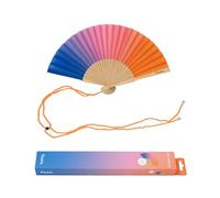 Fisura - Original Fan with Pink and blue gradient colors. Modern, Colorful Wooden Handheld Fan. Includes Hanging Strap. Dimensions: 34.5 cm x 22.9 cm