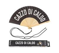 Fisura - Original handheld folding fan with the message in message in Italian and German wooden fan. Original holding Hand Fans. Fan with hanger included (Caldo, black)