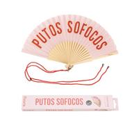Fisura - Original handheld folding fan with the message in Spanish. Wooden fan. Original holding Hand Fans. Fan with hanger included (Sofocos, pink)
