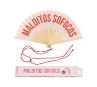 Fisura - Original handheld folding fan with the message in Spanish. Wooden fan. Original holding Hand Fans. Fan with hanger included (M*ditos sofocos, pink)