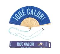 Fisura - Original handheld folding fan with the message in Spanish. Wooden fan. Original holding Hand Fans. Fan with hanger included (Qué calor, blue)