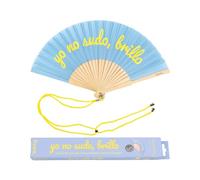 Fisura - Original handheld folding fan with the message in Spanish. Wooden fan. Original holding Hand Fans. Fan with hanger included (Brillo, blue)