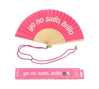 Fisura - Original handheld folding fan with the message in Spanish. Wooden fan. Original holding Hand Fans. Fan with hanger included (Brillo, pink)